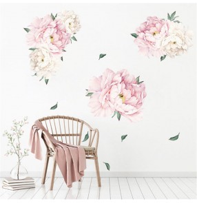 1 set DIY pvc wall sticker Peony flower green leaf self-adhesive home TV sofa bedside background wallpaper sticker wall decor