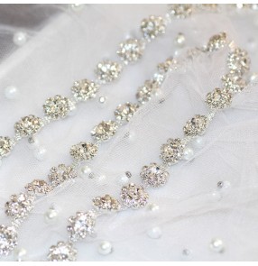 10cm Silver white flower Fancy diamond chain Shiny DIY wedding dress accessories waist neckline dance dress jewelry decoration shoe bag appliques