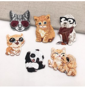 10pcs Garment embroidered cloth cat dog Patch stickers small animal style embroidery cloth stickers cartoon adhesive embroidery logo