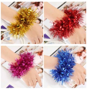 10pcs girls Games cheerleading aerobics children jazz dance hand flower show hand props Show performance accessories sequined wrist flower rubber band dancing headwear for kids