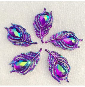 10pcs Royal blue purple AB turquoise gold DIY gemstones Hand Sewn Rhinestones Flat Bottom Leaf Feather Shape Dance evening dress Bags Mobile Phone DIY Accessories