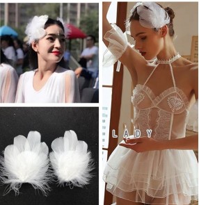 1pair Bride Vintage Wedding Dress White Feather Tiara ballet swan lake headdress children Ballet Dance performance feather ornaments