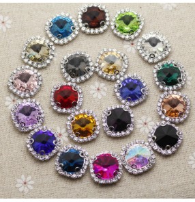 1pc 12mm Round hand-sewn claw gem glass rhinestone flat bottom with hole dance clothes hat belt headdress jewelry wedding dress DIY decoration