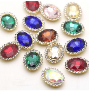 1PC 13x18mm Oval Glass Rhinestone Gem DIY Clothes Hat Bandana headdress wedding dress jewelry Decoration Diamond Gold Bottom with Claw