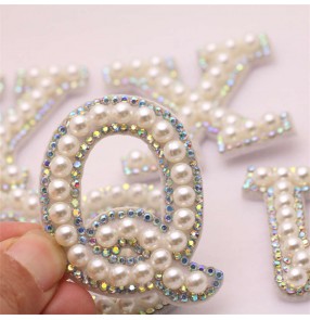  1PC 26 uppercase A-Z English letters DIY pearl rhinestone hand-sewn cloth Patch DIY making clothes hats bags jewelry clothing accessories accessories