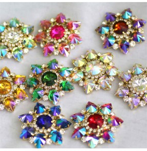 1pc 43mm colorful flower shape DIY rhinestone for clothes Shoes bag decorative diamond DIY dance clothes headscarf hand-sewn