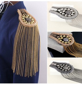 1pc Band performance popular metal long fringed epaulettes Japanese Korean punk trendy men blazer coat shoulder Brooch jewelry