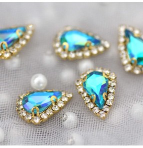 1pc Pointed AB green blue gold bottom hand-sewn claw diamond glass stones ornaments DIY belt bag shoes necklace jewelry accessories Dance dresses rhinestones