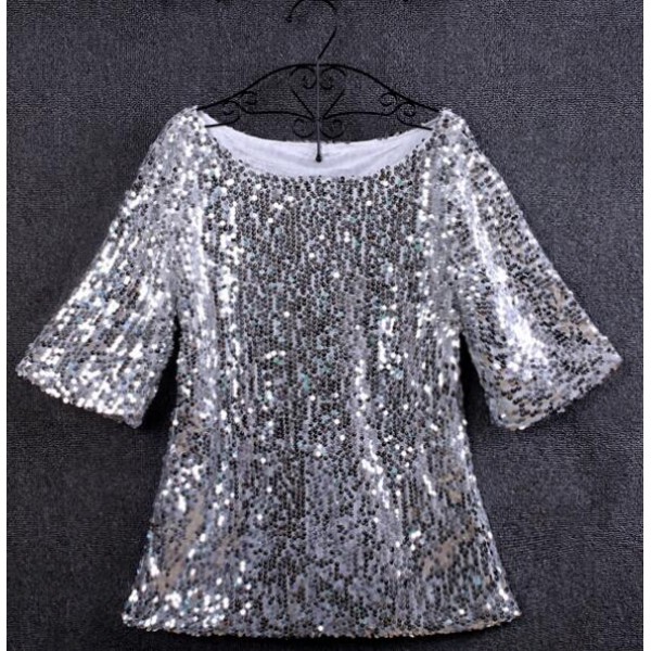 plus size silver sequin shirt