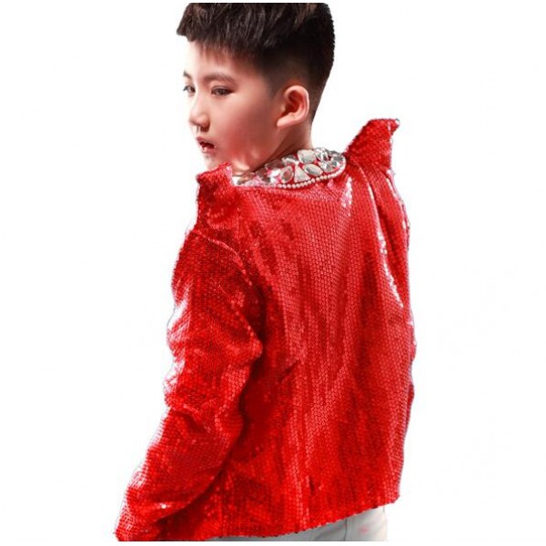Gold red sequined long sleeves shrug shoulder fashion boys kids