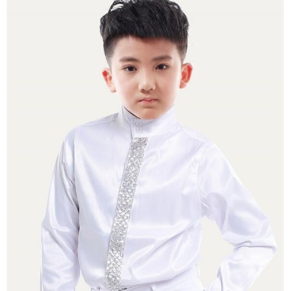 White With Silver Sequins In Shirt Opening Fashion Boys Kids