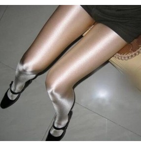 Beige flesh colored women's ladies jazz singer cos play ds night club bar hot dance dancers shiny leggings panty house socks 