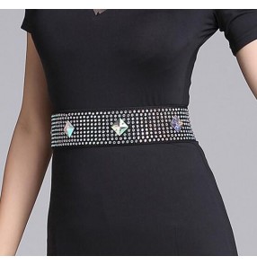 Black diamond fashion competition girls women's latin waltz ballroom tango dance waistband belt sashes