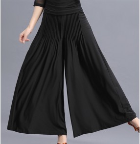 Black draped front wide leg loose fashion style competition exercises latin ballroom dance long pants trousers 