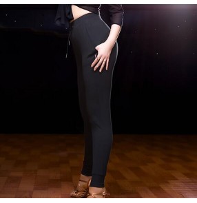 Black elastics women's girls performance gymnastics exercises performance latin salsa samba leggings long pants 