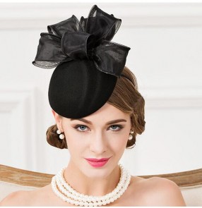 Black handmade wool bowknot vintage fashion women's evening wedding party cocktail banquet pillbox top hats fedoras headwear