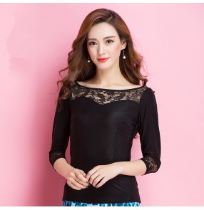 Black lace long sleeves patchwork sexy fashion women's  ladies ballroom latin salsa cha cha rumba dance tops clothing