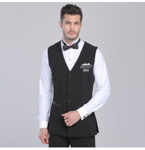 Black long length competition performance men's male ballroom tango waltz latin dance tops vests