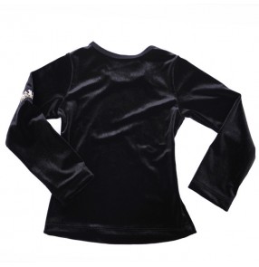 Black long sleeves velvet round neck competition gymnastics professional performance boys kids children latin ballroom dancing tops shirts