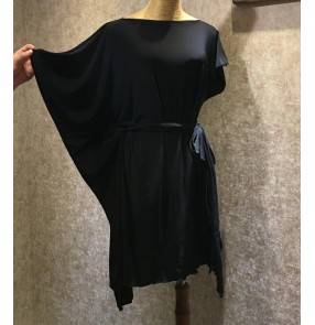 Black one side batwing sleeves fashion girls women's practice gymnastics performance latin cha cha rumba dance dresses