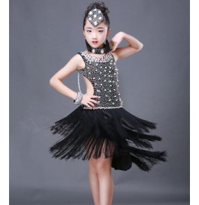 Black orange yellow white royal blue white school competition handmade professional girls kids children latin salsa dance dresses