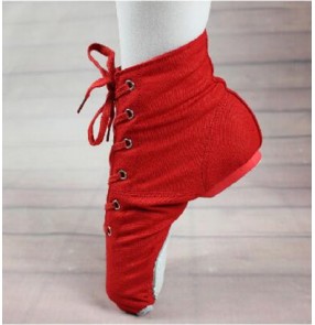 Black red canvas women's men's jazz soft soles practice exercises gymnastics performance ballet teachers dancing shoes boots