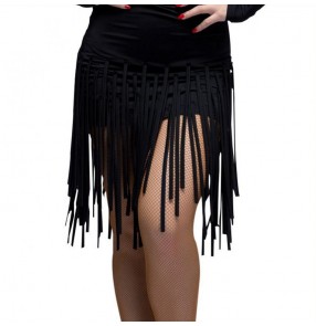 Black red fringes tassels women's ladies competition performance professional latin ballroom dance leotards skirts 