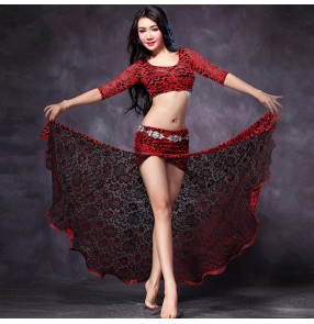 Black red hot pink fuchsia patchwork lace side split fashion sexy women's ladies Indian Egypt dancing belly dance dresses outfits