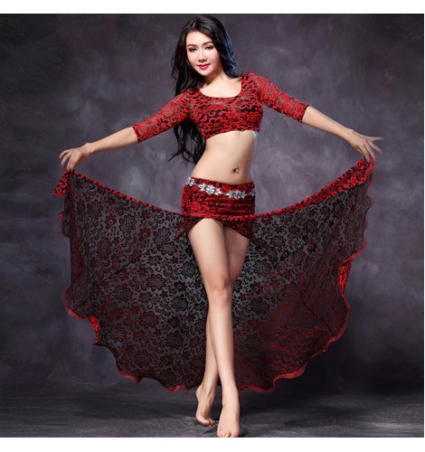 Black Red Hot Pink Fuchsia Patchwork Lace Side Split