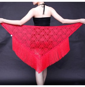 Black red lace triangle sexy fashion competition women's ladies performance professional fringes latin salsa cha cha hip scarf dance skirts