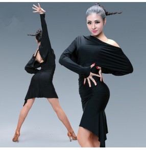 Black red long sleeves backless sexy fashion women's girls ladies competition performance gymnastics latin salsa cha cha dance dresses outfits