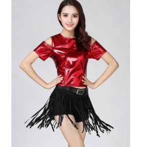 Black red silver gold fuchsia glitter modern dance girls women's ladies female competition jazz singer night club cosplay dancing outfits