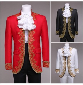 Black red white gold European palace embroidery men's male gentlemen cosplay stage spanish bull dancing performance singer drama magician play blazers outfits