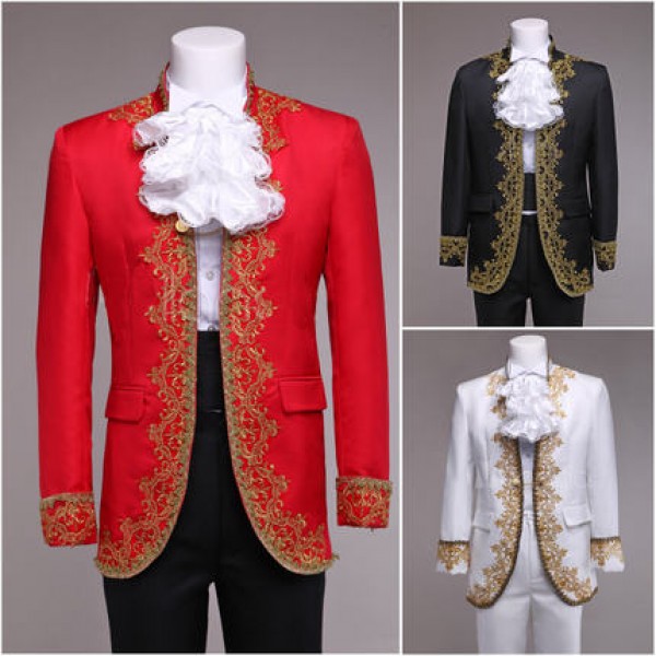 Black red white gold European palace embroidery men s male gentlemen cosplay stage spanish bull dancing performance singer drama magician play blazers outfits