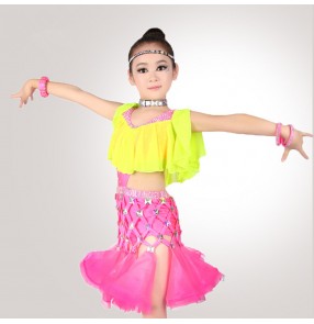 Black red yellow fuchsia patchwork competition handmade rhinestones luxury girls women's latin salsa cha cha dance dresses