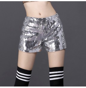 Black silver red sequins paillette glitter shiny hot dancesex fashion women's girls performance jazz singer dance shorts