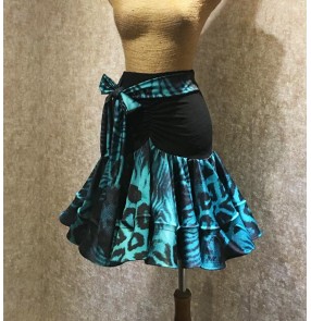 Black turquoise blue  leopard printed patchwork sexy fashion women's girls competition performance latin salsa cha cha dance skirts