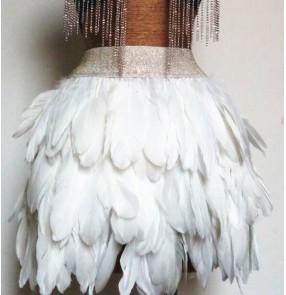 Black white ivory feather layers women's girls night club party cos play singer jazz ds dj bar dancing plume plumage skirts