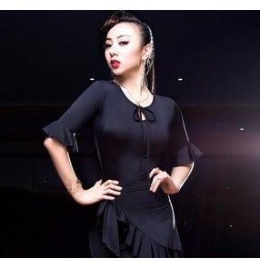 Black white mint flare sleeves competition performance women's girls latin salsa dance tops blouses