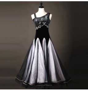 Black white two layers big skirted standard long length sleeveless women's competition ballroom tango waltz dance dresses