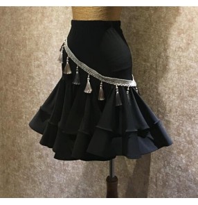Black with fringes dropped appliques fashion women's girls practice competition professional latin salsa cha cha dance skirts