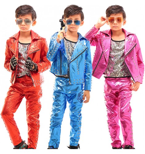 Blue red fuchsia hot pink sequins paillette fashion boys kids children ...