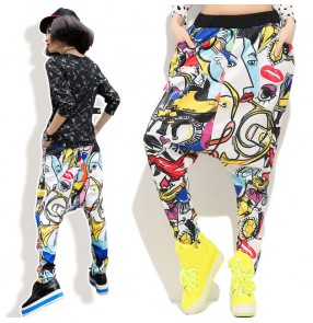 Colorful graffiti printed loose casual fashion baggy women female hip hip dance harem pants performance sweatpants trousers