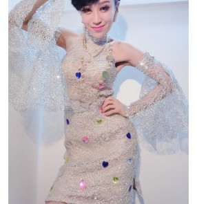 Female silver jazz dance costume dj dance costume 