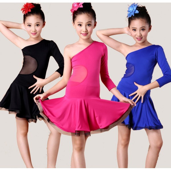 Girls children child kids fuchsia royal blue black one shoulder long ...