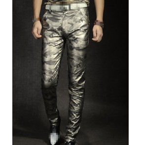 Gold red  silver camouflage fashion slim men's male motor cycle jazz bar singer night club dj ds dancers performance cosplay dancing pants trousers