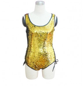 Gold sequins girls women's competition stage performance night club jazz singers dancing choreographic leotards bodysuits