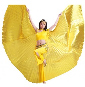 Gold silver black red fuchsia hot pink green women's girls satin shiny oriental sexy Egypt belly dance Isis big wings 