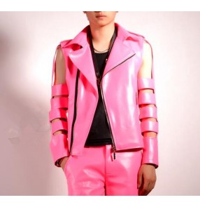 Hot pink colored men's boys fashion personality modern dance drummer hip hop punk rock pole dance jazz singer show performance jackets tops