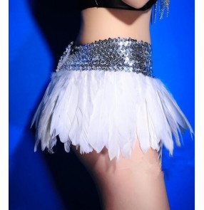 Nature feather short length hot dance girls women's sexy fashion singer dancers jazz ds night club bar stage performance skirts